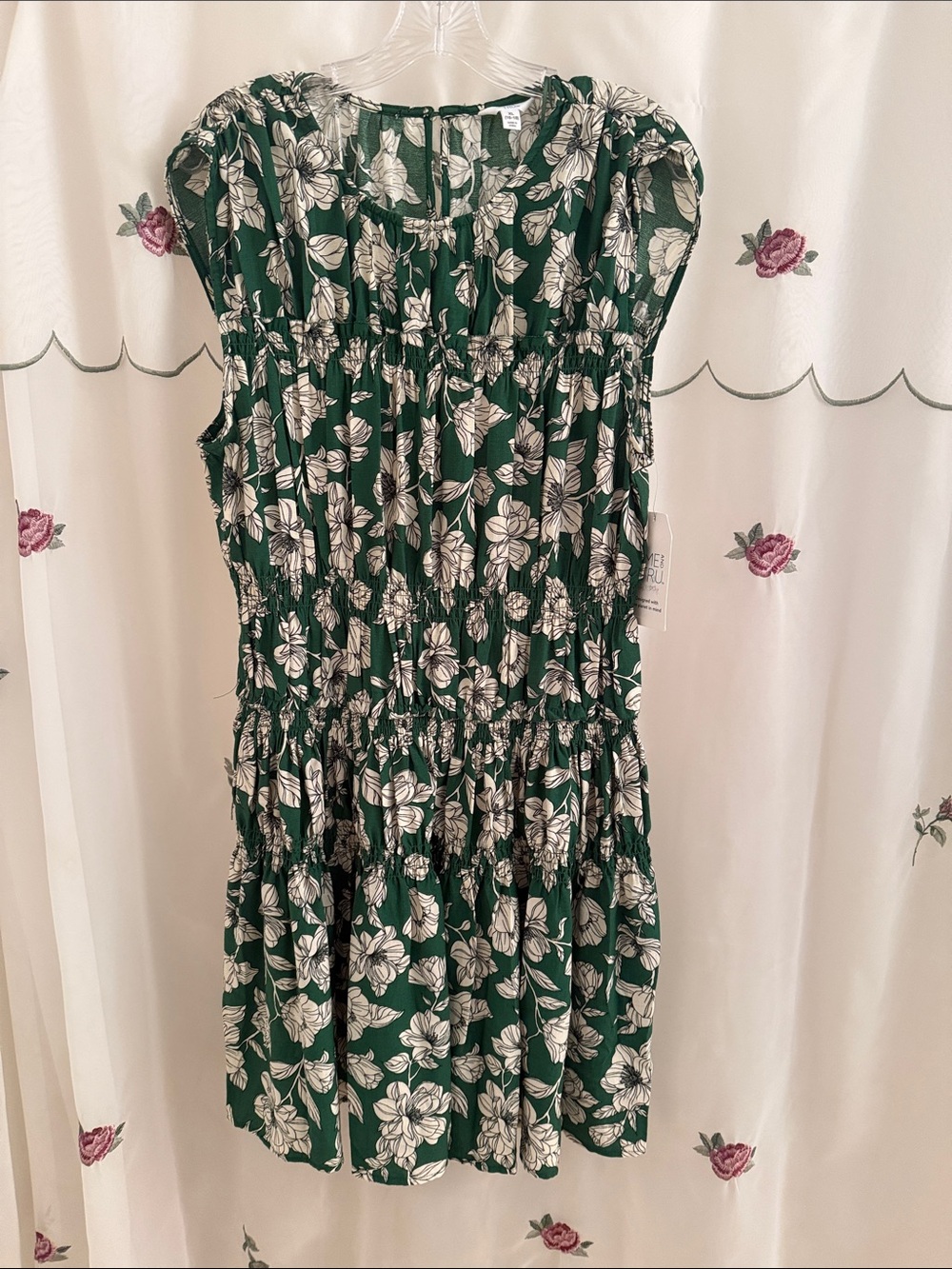 Time and Tru Green Floral Midi Dress with Smocking